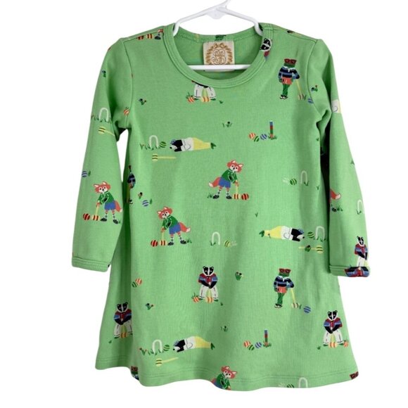 Beaufort Bonnet Girls Set of 2 Play Dresses Toddler Long Sleeve Green White 3T - Picture 2 of 10